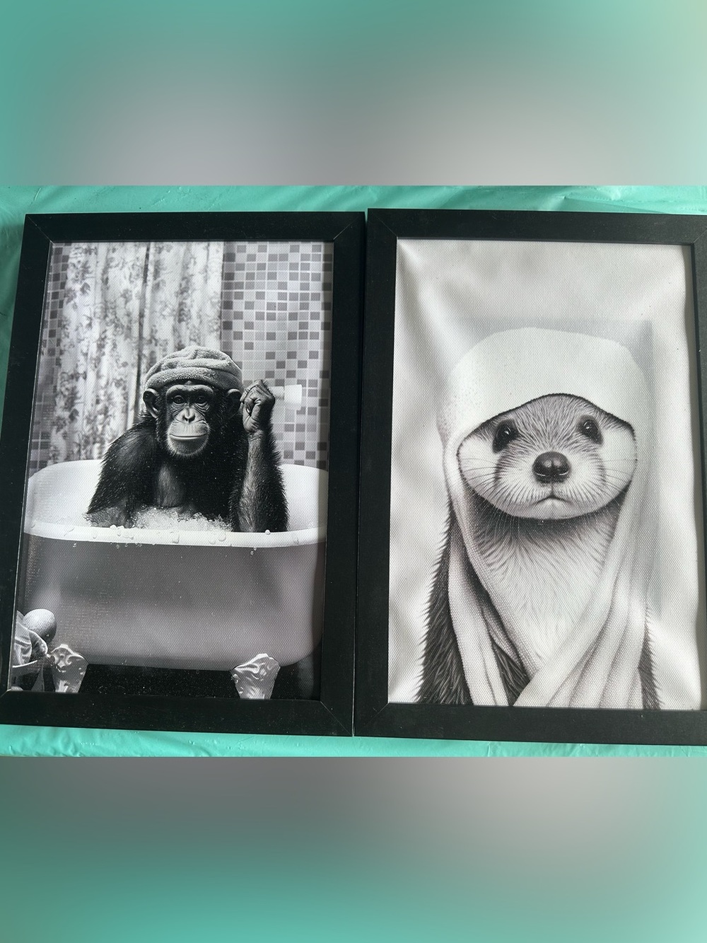 Black Framed Animal Wall Art - Monkey & Otter Prints